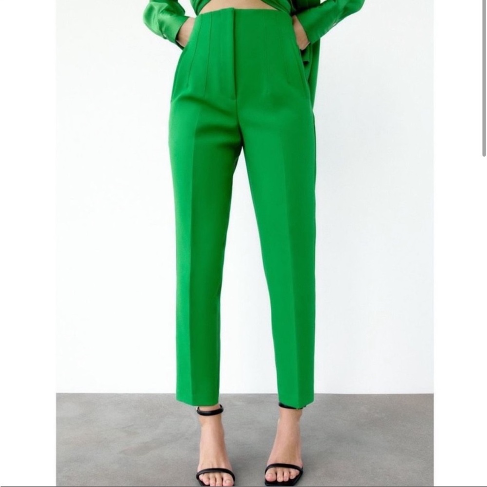 Zara High Waisted Kelly Green Work Pant Trousers